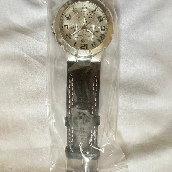 Guess Steel 190199G1 Men's Wrist Watch Brown Leather Band, New Battery, Quartz - Picture 6 of 9